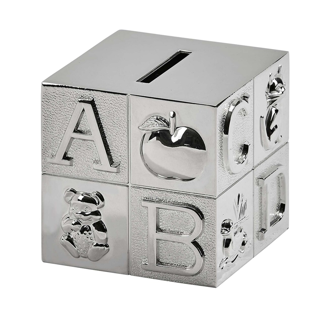 Contemporary Home Living 3" Silver Gray Nickel-Plated Large Square Block Coin Bank